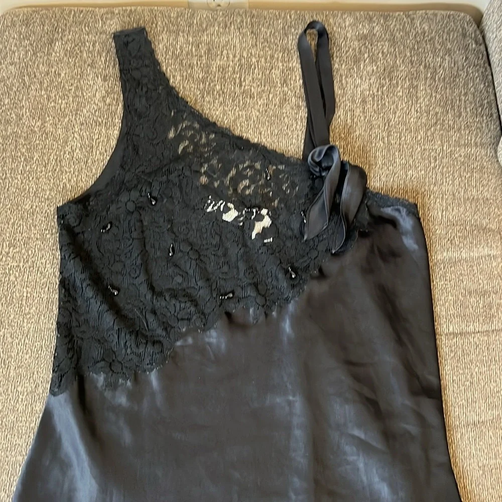 Vintage Victorias secret gold label slip midi‎ black dress Size L